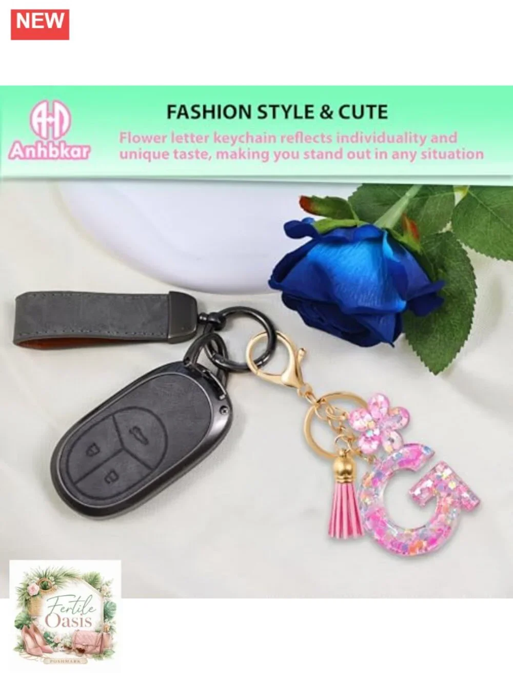 Personalized Initial Letter Bag Charm Keychain Resin Floral Tassel Cute Gift